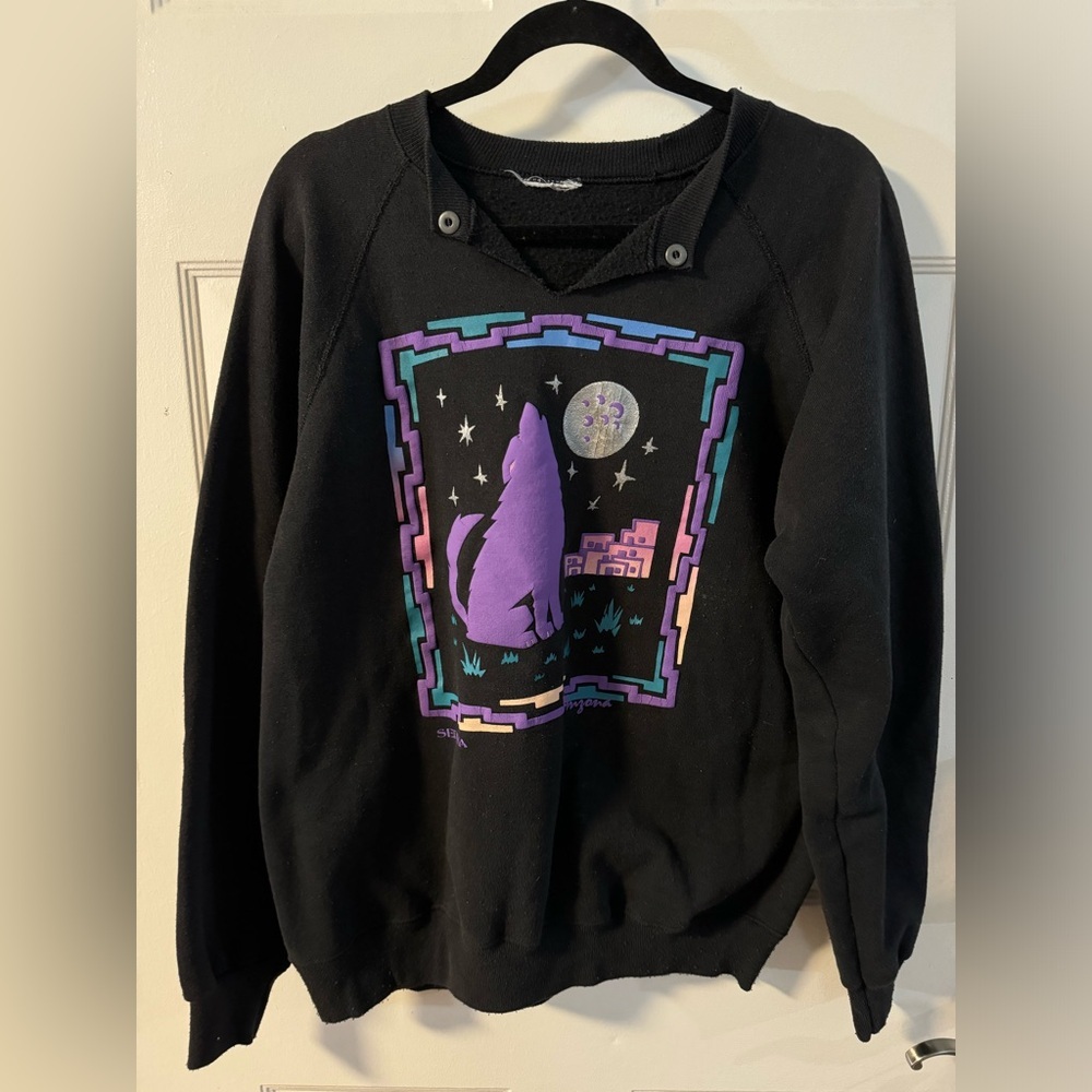 VTG Sedona Arizona Southwestern Tourist Sweatshirt Wolf Moon Desert 90s Native